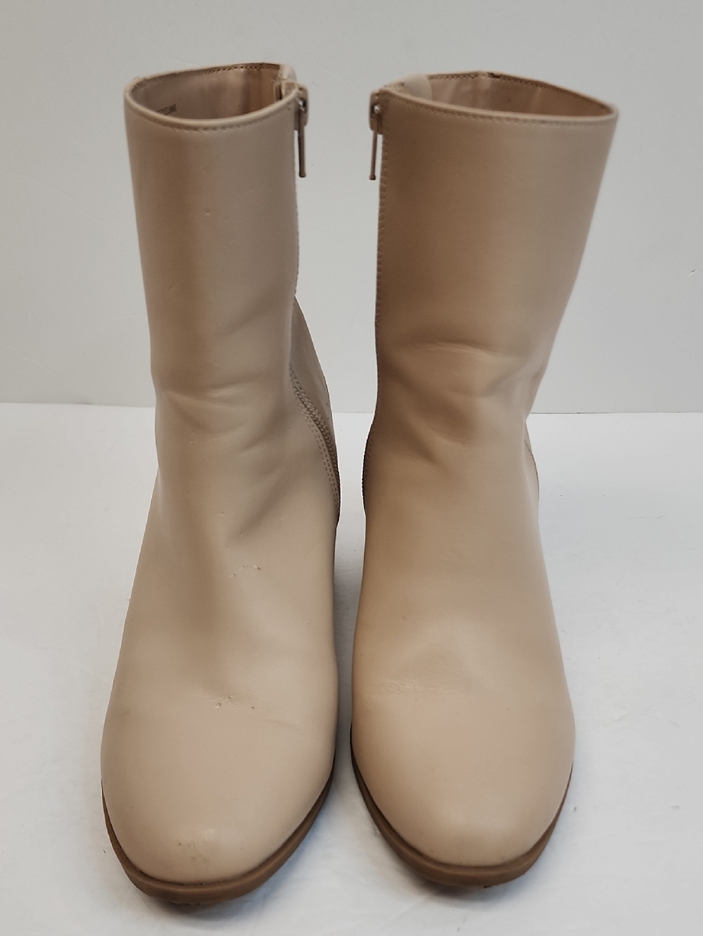 A New Day Tan Faux Leather Block Heel Ankle Boots Size 7 - Picture 3 of 14